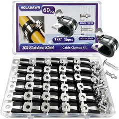 60 Pcs Cable Clamps Kit, 304 Stainless Steel Wire Clamps with Rubber Cushion