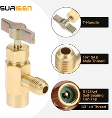 R1234Yf Self-Sealing Can Tap, F-1/4 SAE 1/2 LH Thread Valve Tool with Adapter
