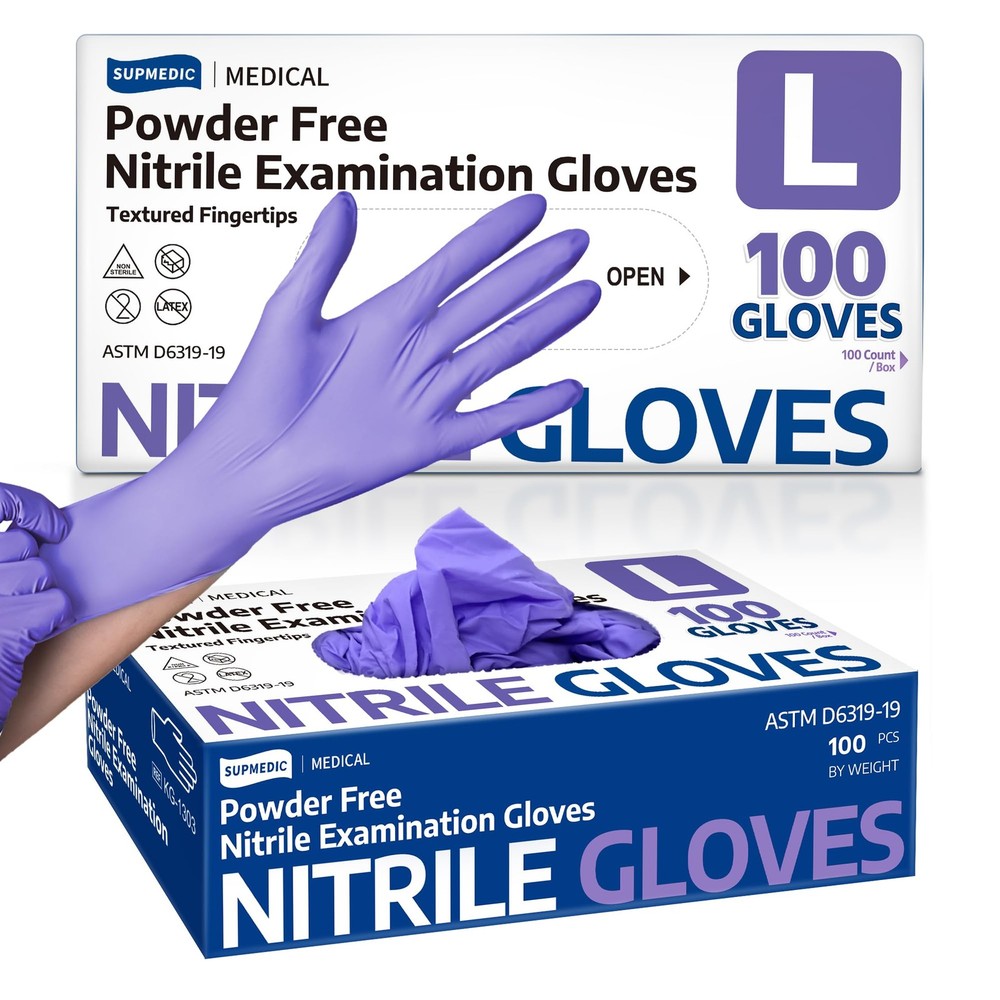 Supmedic Nitrile Exam Gloves, 3.5 Mil Powder-Free Large, Large (Blue Violet)