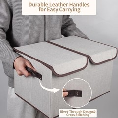 Foldable Fabric Storage Box, 16.5 x 11.8 x 9.8 inches (L x W x H), with Doubl…