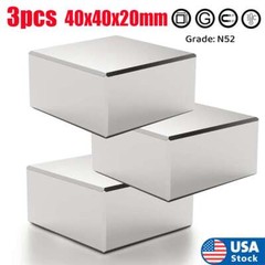 3pcs N52 Large 40x40x20mm Neodymium Rare Earth Magnet Big Super Strong Huge Size