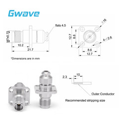 2.4mm Female Connector with 4 Hole Flange for .086′ Series Cables, DC – 50GHz