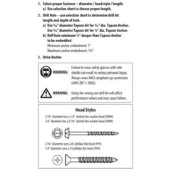 Tapcon 3/16″ x 2-3/4″ Hex Head Concrete Anchor Screws 3145407 | 100 Pack | Drill