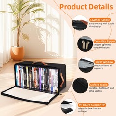 4 Pack DVD Storage Box, Stackable Oxford Fabric DVD Cases Holder with Front Z…