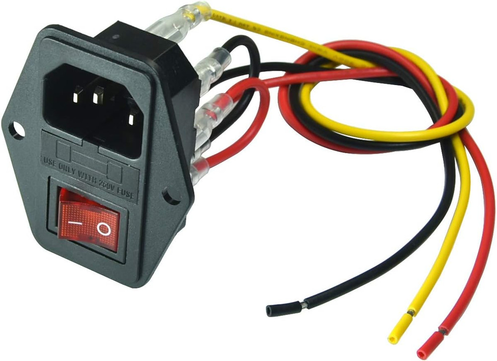 10A 250V Power Socket Inlet Module Plug Switch 10A Fuse with Wiring，Iec320 C14 P