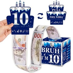 1 Set Happy 10th Birthday Blue Silver PullOut Money Cash Gift Box Party