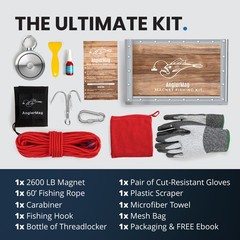 2600 LBS Magnet Fishing Kit AnglerMag Double Sided Magnetic Fishing Complete Kit