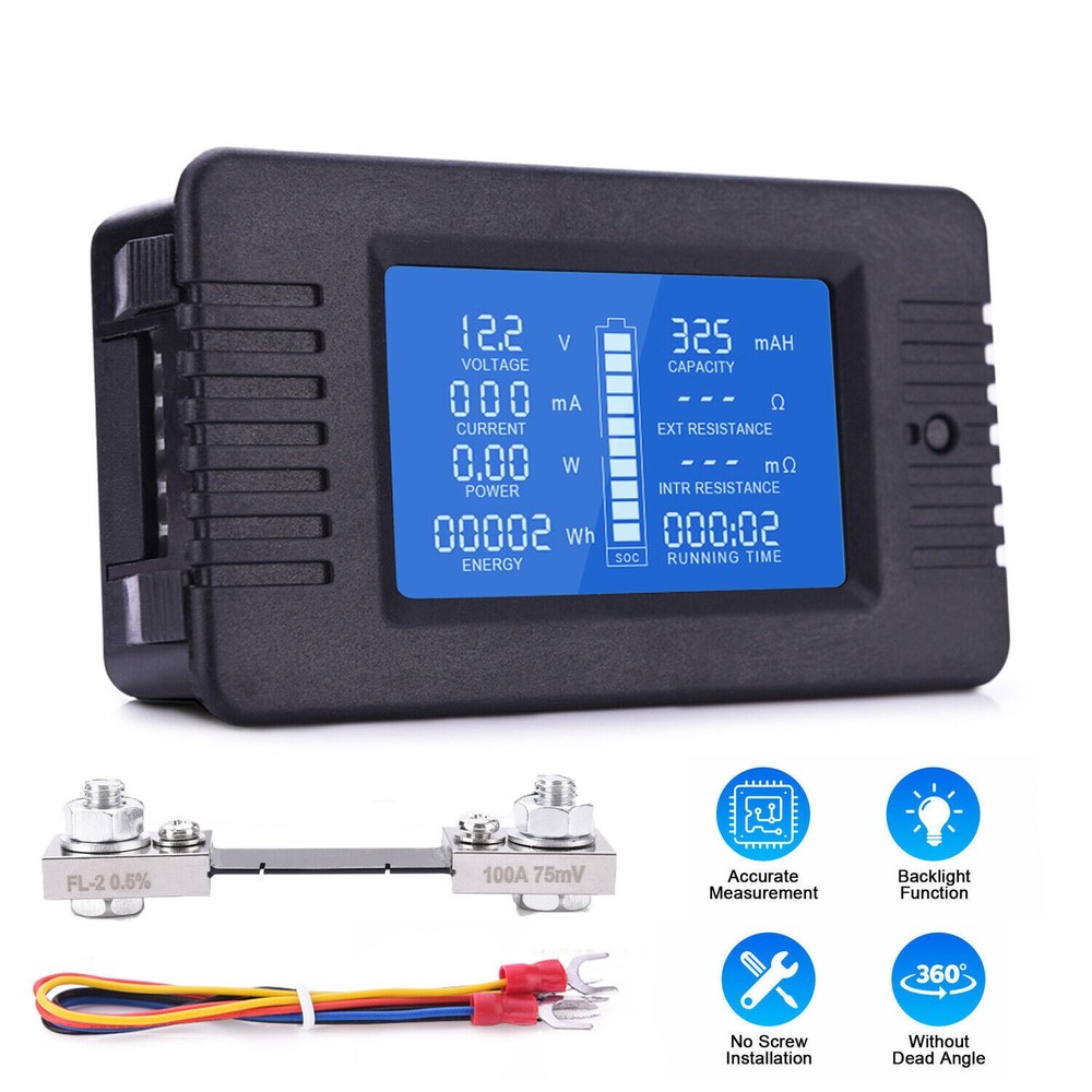 DC Battery Monitor Meter 100A/200A/300A 0-200V LCD Display Amp for Car RV Solar