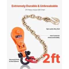 2 Ton 3″ Snatch Block with Chain Flatbed Tow Truck Rollback Car Carrier Cable