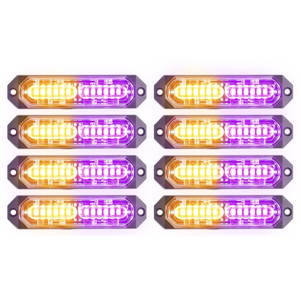 PKINGLAKE 8-Pcs Purple/Amber LED Funeral Escort Emergency Strobe Grille Lights