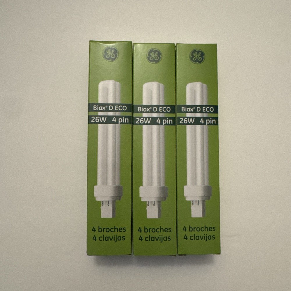 Lot of 3 GE Biax 976138 F26DBX/841/ECO4P 26W T4 CFL 4pin G24q-3 Bulbs