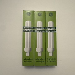 Lot of 3 GE Biax 976138 F26DBX/841/ECO4P 26W T4 CFL 4pin G24q-3 Bulbs