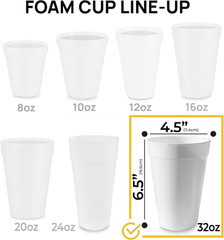32 Oz Styrofoam Cups with Lids (25 Pack) Large Foam Cups for Hot and Cold Drinks