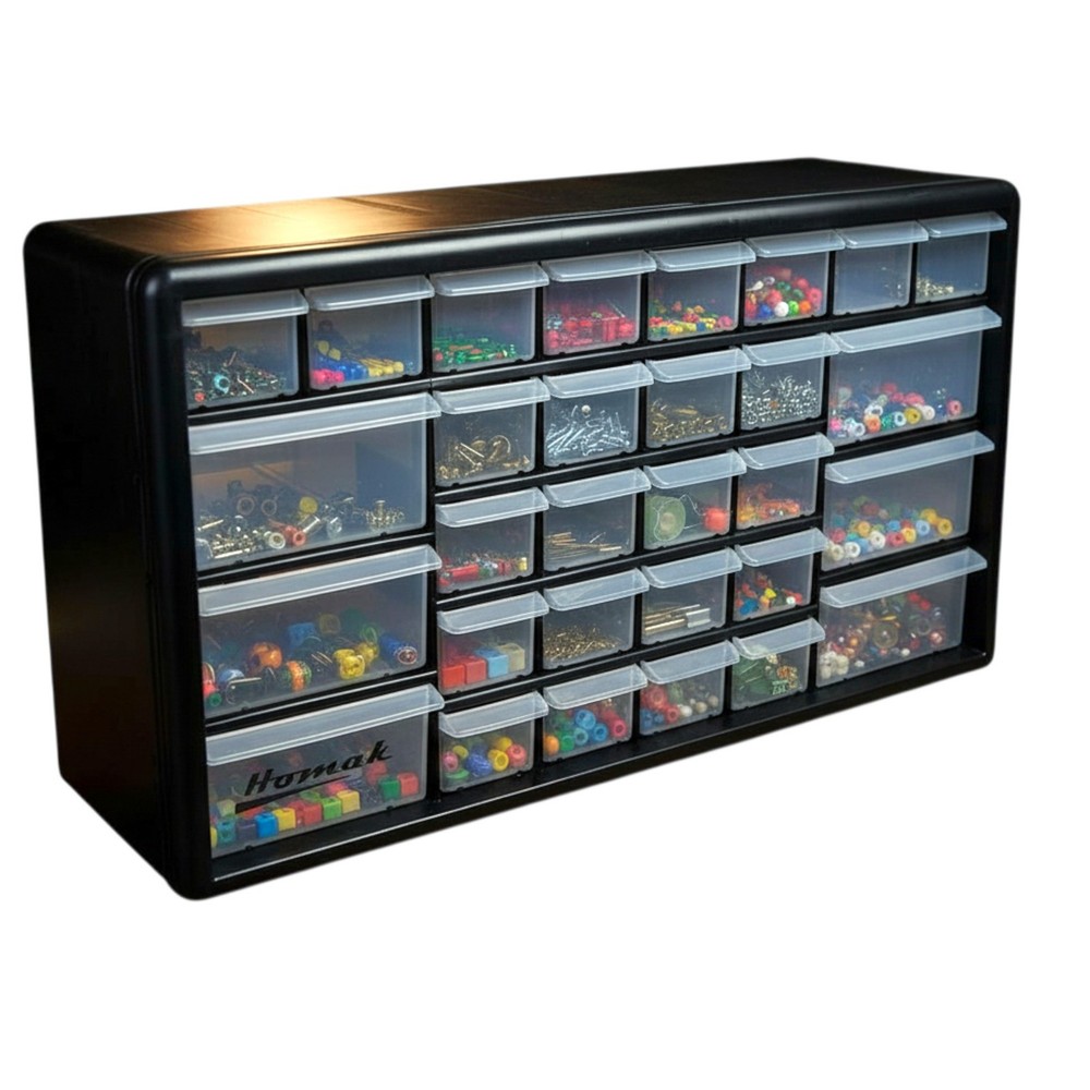 Homak 30 Drawer Parts Organizer Cabinet | Small Parts Storage | Garage Workshop