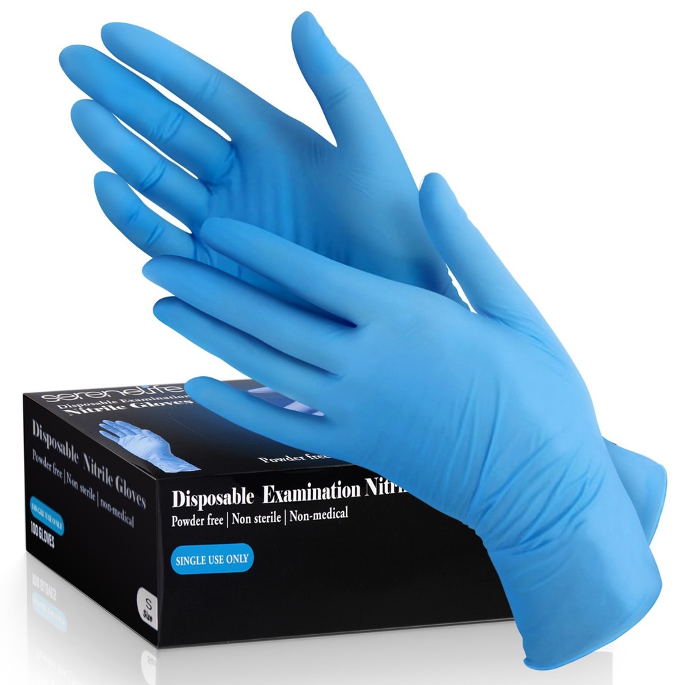 Serenelife 100 Pcs. Soft Industrial Gloves -Nitrile & Vinyl Gloves (small size)