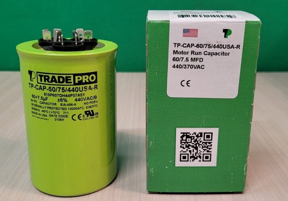 MARS Round Motor Run Capacitor 60/7.5 MFD 440/370 VAC Aluminum 14295 USA NEW