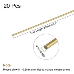 1mm Diameter 300mm Length Brass Solid Round Rod for DIY Craft 20Pcs