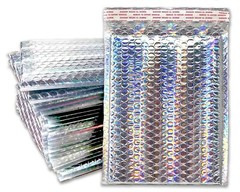 WHOLESALE by the CASE, Multiple Sizes Holographic Metallic Bubble Mailers Strong