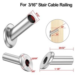 T316 Stainless Steel 30° Degree Angle Protector Sleeves for 3/16″ Cable Railing