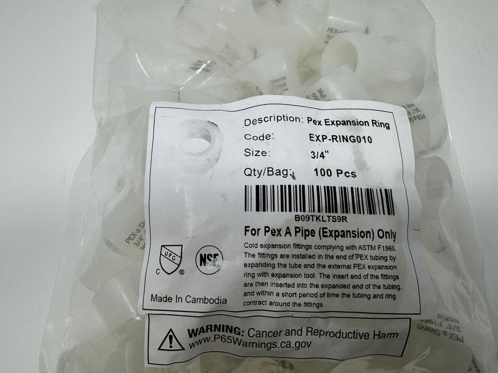 100 PEX A Expansion Rings/Sleeves, 3/4 Inch – White PEX Plumbing Solution