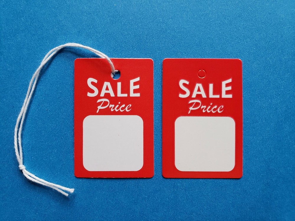 Sale Price Tags with String or Unstrung RED WHITE Small Retail Coupon