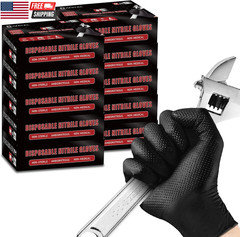 8 Mil Heavy Duty Disposable Nitrile Gloves with Diamond Texture Grip Rubber Glov