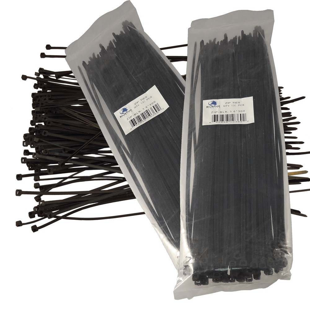 200 12″ Cable Ties BLACK 300mm Long 3.6mm Wide 40# Strong Industrial Wire Ziptie