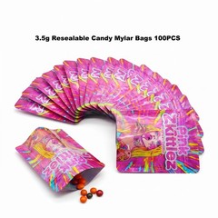 Food Safe 3.5g Stand Up Mylar Bags 100pcs Airtight Resealable Pouches Odor Proof