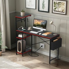 Gaming Desk with Power Outlet & LED Light 44 Inch Computer Office Desk with Hook