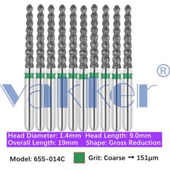 10Burs/pk Dental Diamond Burs FG Round End Taper Pear Coarse / Super Coarse Grit