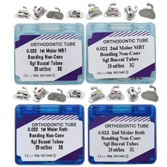 20 Sets Dental Orthodontic Buccal Tubes Brackets Roth MBT 0.022 1st 2nd Molar 3G
