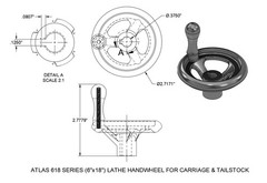 Atlas Craftsman 101 618 6″ Metal Lathe Handwheel, Carriage / Tailstock