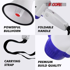 5Core 30 W Megaphone Bullhorn Recording Police Siren Horn Handheld Loudhailer