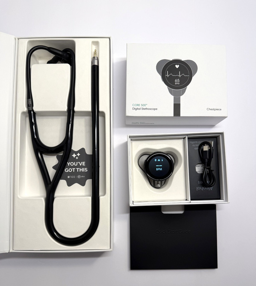 EKO CORE 500 Digital Stethoscope | Black | ECG | 40X Amplification | Box