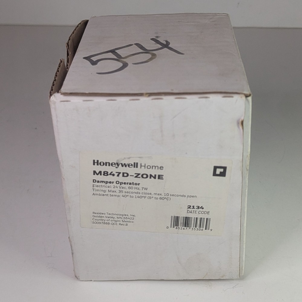 Honeywell Home M847D Zone Damper Operator, 24V AC, 60Hz, 7W