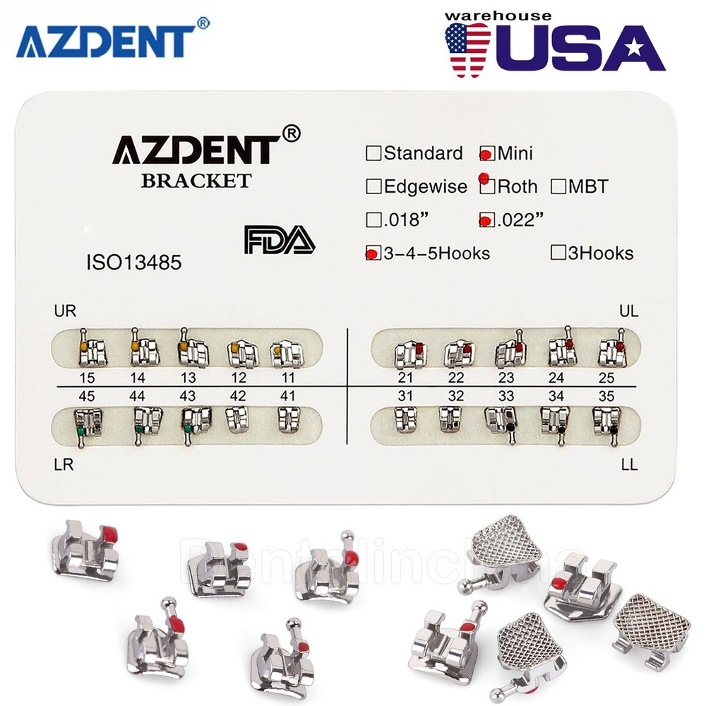 Dental Brackets Orthodontic Brace Metal Mini Roth MBT Slot 0.022 hooks 3-4-5 US