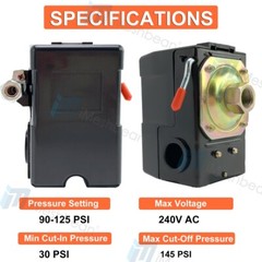 Pressure Switch Valve for Air Compressor 90-125psi Single Port HEAVY DUTY 26Amp