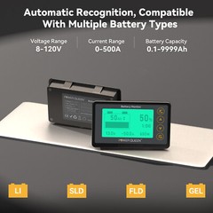 Power Queen 500A Battery Monitor with Shunt Capacity Display 8V-120V Lithium SLA