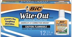 BIC Wite-Out Extra Coverage Correction Fluid 20mL White 12 Pack New