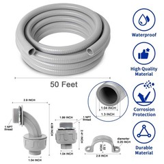 (1 inch Dia * 50 Feet) Yariwiz Flexible Electrical Conduit Liquid Tight PVC C…