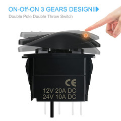 Waterproof Rocker Switch Toggle On-Off-On 12V/20A 24V/10A 7Pin DPDT Red LED Ligh