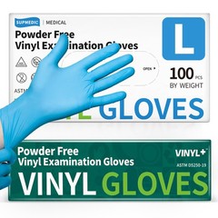Supmedic Vinyl Disposable Exam Gloves, 4 Mil Large, 100 Large (Blue)