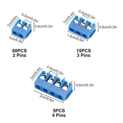 100PCS 5mm 0.2″ Pitch PCB Mount Screw Terminal Block Connector 2P 3P 4P 14-22AWG