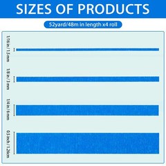 QDiShi 4 Rolls Fine Line Tape(Blue), Fineline Masking Tape 1/16, 1/8, 1/4, 1/2