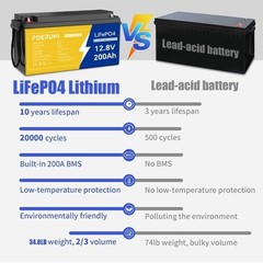 12V 200Ah LiFePO4 Lithium Battery Rechargeable Built-in BMS 6000+ Deep Cycles