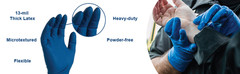 AMMEX Blue Disposable Latex Exam Gloves, 13 Mil, Powder-Free, Textured,