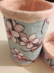 Cherry Blossom Pencil Holder Set, desk organizer, handmade desk set