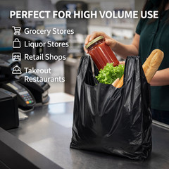 Extra Heavy Duty Black T-Shirt Bags 1/6 Size 21×6.5×11.5 1.18 Mil Grocery Bags
