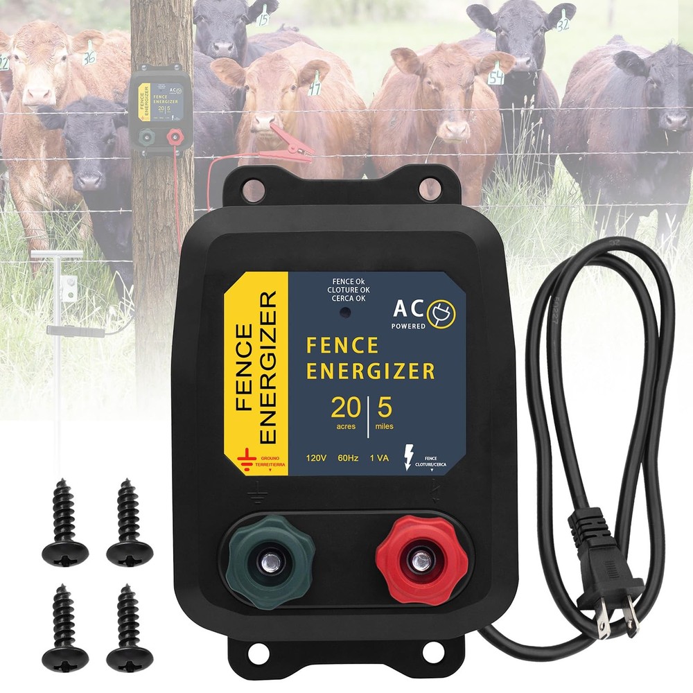 Electric Fence Charger, 5 Mile Plug in Electric Fence Energizer, for Preventive