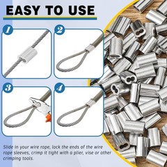 500 Pcs Aluminum Crimping Loop Sleeves 1/16″ Wire Rope Ferrules for Cable Ends
